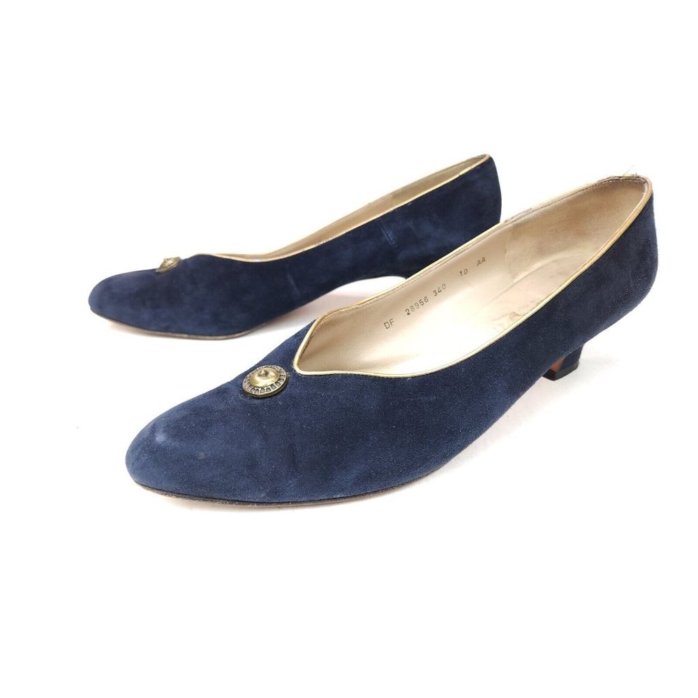 Salvatore Ferragamo Made in Italy Blue Suede Slip On 2" Heel Pumps Shoes 10 AA - Picture 4 of 11